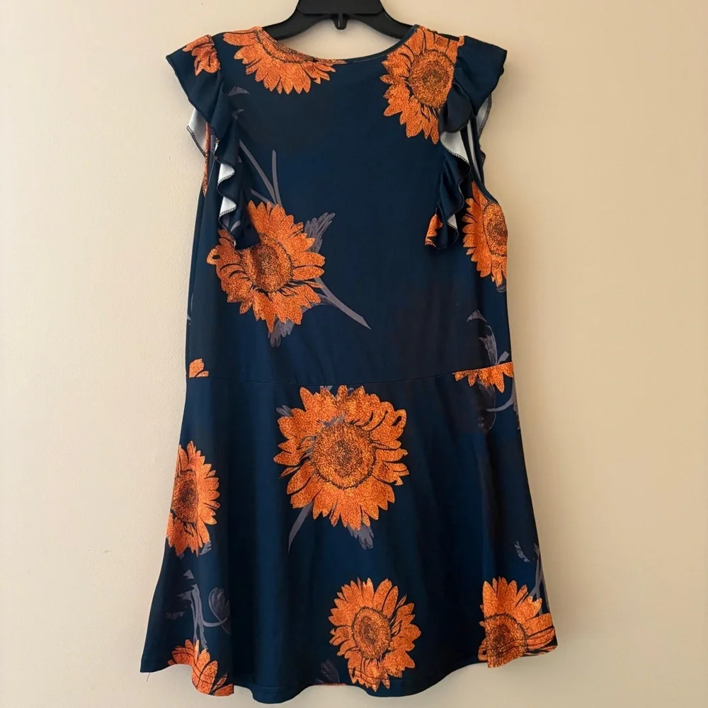 Azalea by Firmiana Sunflower Print Ruffle Sleeve Tunic Top / Mini Dress XL - Picture 2 of 3
